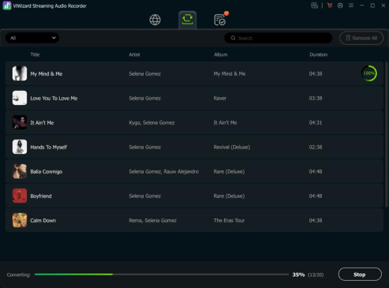 ViWizard Streaming Audio Recorder output screen